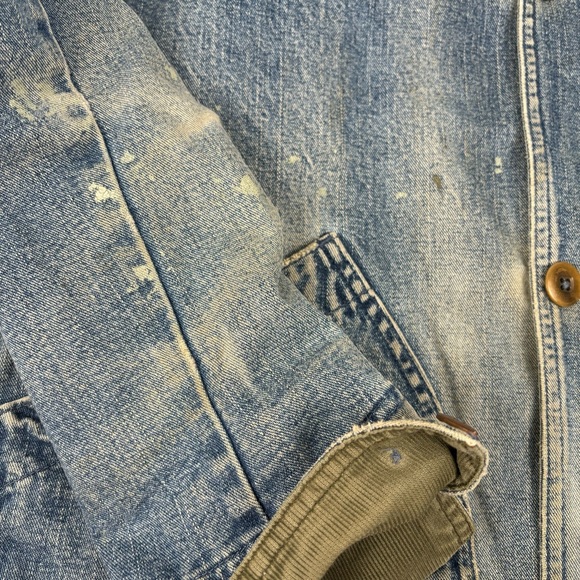 SOLD L.L. Bean Denim Barn Coat Farm Jacket Lined Men’s M Medium Worn In Work - Picture 3 of 16